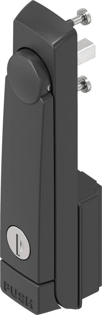 Swinghandle with push button and round cylinder, keyed different, Zinc die black powder-coated