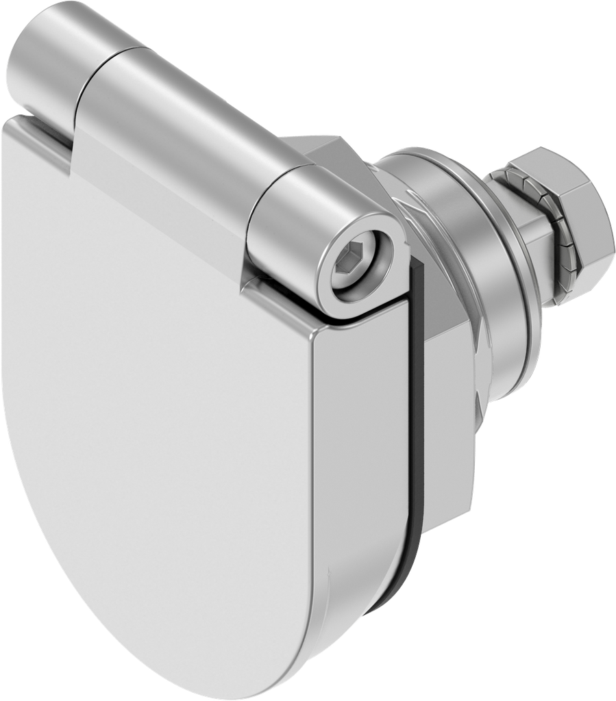 Verrou à compression à droite avec indicateur visuel d'ouverture et avec couvercle, inox AISI 316