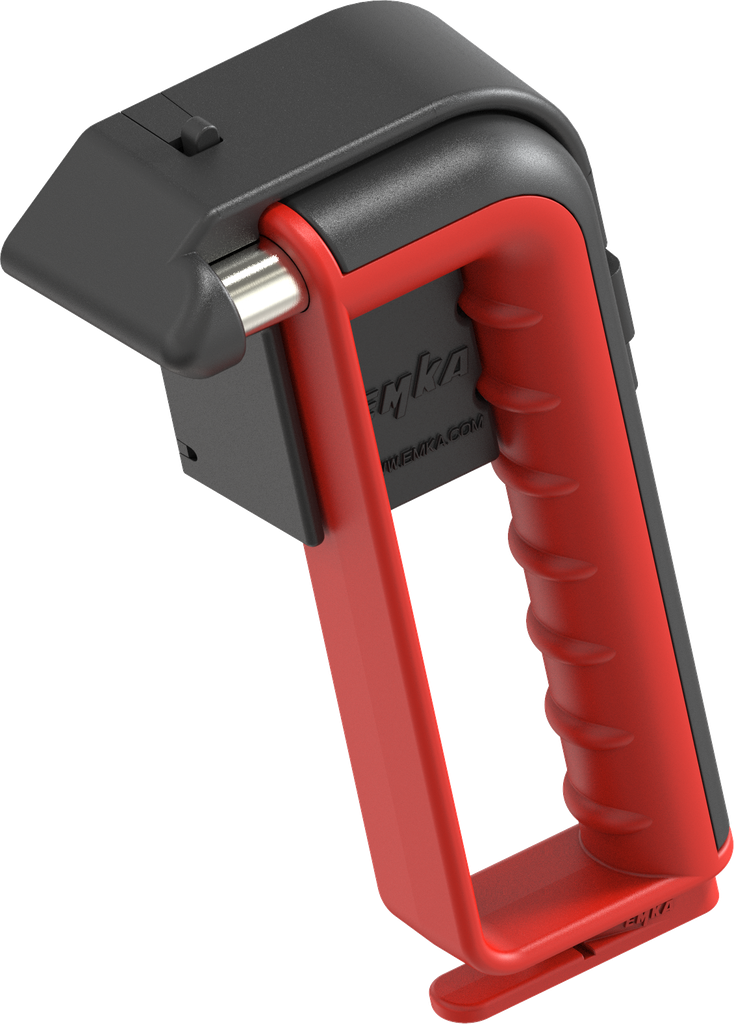 Martillo de emergencia con protección de mano, cortador de cinturón y soporte con protección antirrobo , acero y poliamida rojo