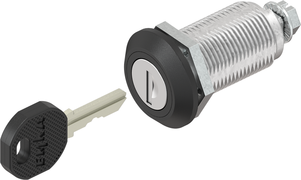 Cuarto de vuelta de seguridad, llave diferente e inserto cuadradillo interior 6, zamak recubierto de polvo negro